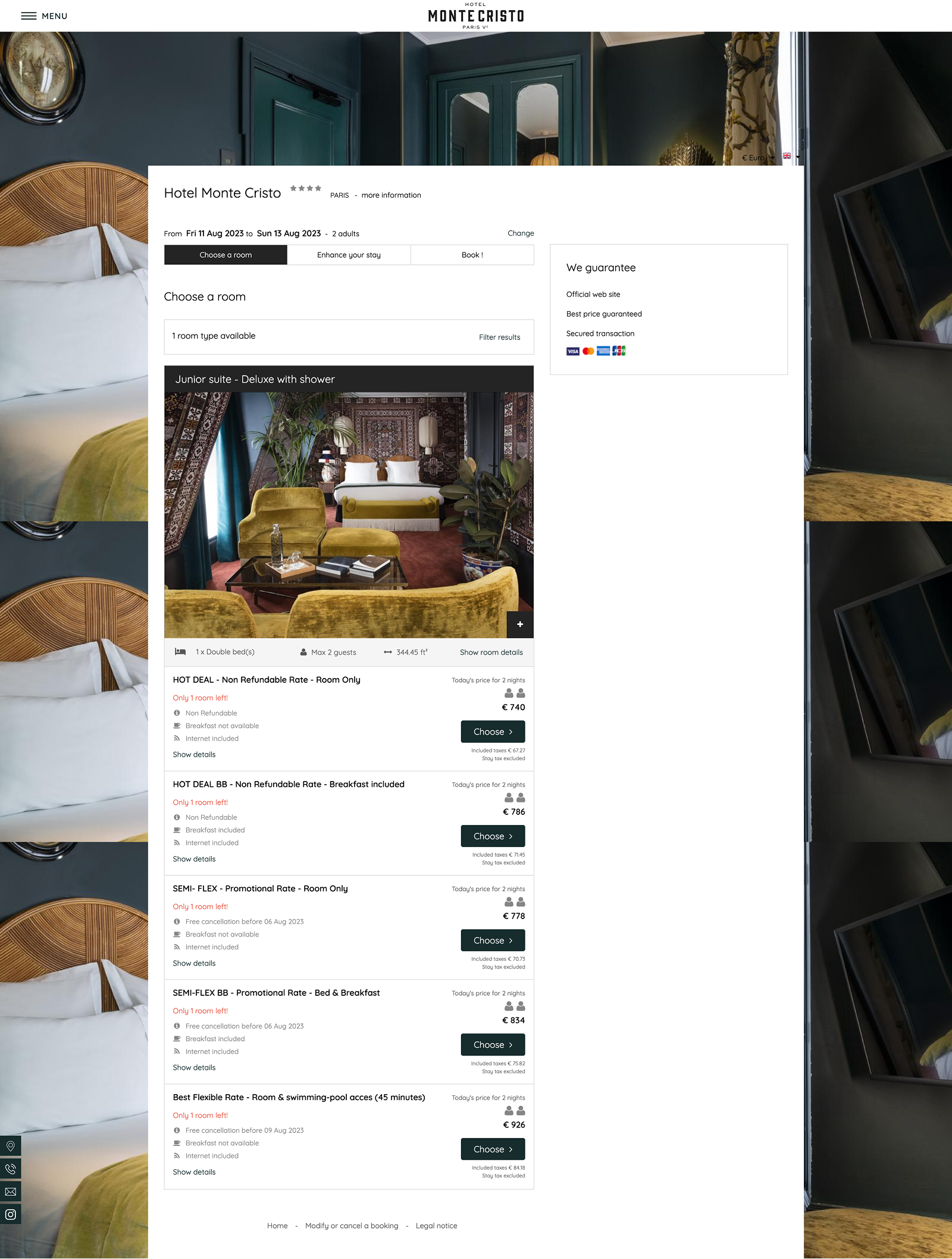 Legacy booking engine example for Monte Cristo