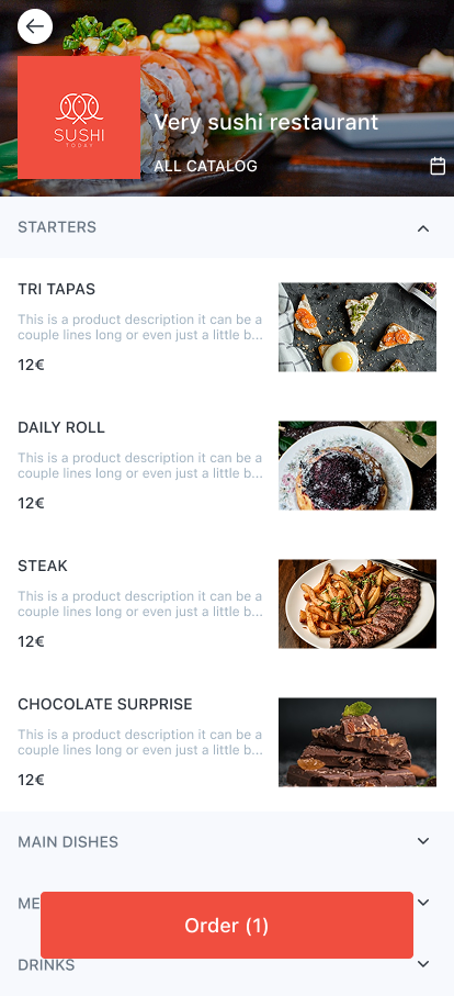 Later customer-facing digital menu with stronger hierarchy and ordering emphasis
